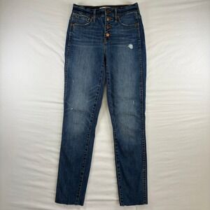 Madewell Skinny Jeans Womens 26 Blue 10 Inch High Rise Button Fly Distressed